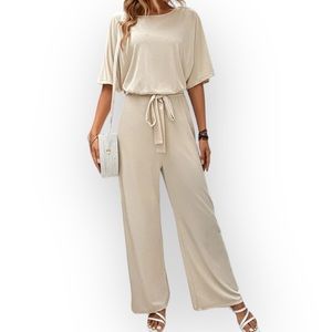 Bat wing short sleeve apricot cut out back tie front jump suit and romper